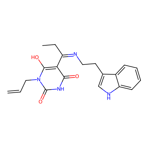 5-[1-[2-(1H-indol-3-yl)ethylamino]propylidene]-1-prop-2-enyl-1,3-diazinane-2,4,6-trione structure