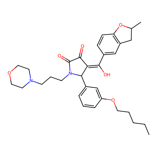 (4E)-4-[hydroxy-(2-methyl-2,3-dihydro-1-benzofuran-5-yl)methylidene]-1-(3-morpholin-4-ylpropyl)-5-(3-pentoxyphenyl)pyrrolidine-2,3-dione structure