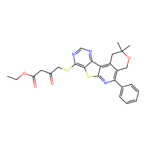 ethyl 4-((2,2-dimethyl-5-phenyl-2,4-dihydro-1H-pyrano[4'',3'':4',5']pyrido[3',2':4,5]thieno[3,2-d]pyrimidin-8-yl)thio)-3-oxobutanoate structure