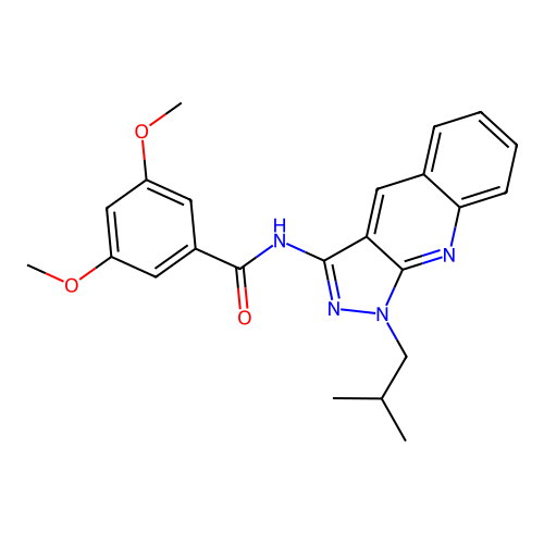 3,5-dimethoxy-N-[1-(2-methylpropyl)-1H-pyrazolo[3,4-b]quinolin-3-yl]benzamide structure