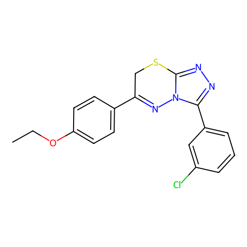 3-(3-chlorophenyl)-6-(4-ethoxyphenyl)-7H-[1,2,4]triazolo[3,4-b][1,3,4]thiadiazine structure