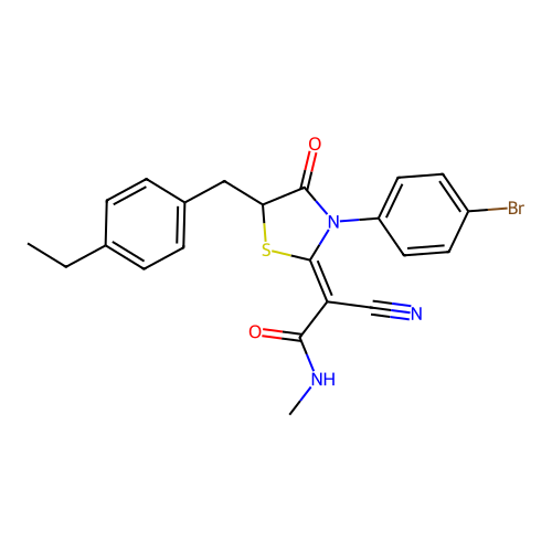 (2Z)-2-[3-(4-bromophenyl)-5-(4-ethylbenzyl)-4-oxo-1,3-thiazolidin-2-ylidene]-2-cyano-N-methylethanamide structure