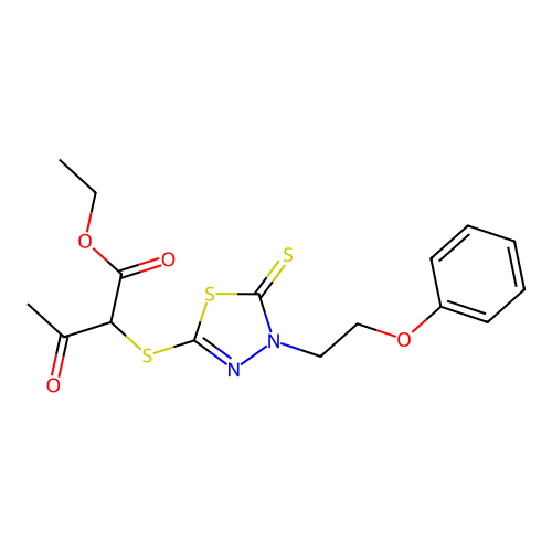 ethyl 3-oxo-2-((4-(2-phenoxyethyl)-5-thioxo-4,5-dihydro-1,3,4-thiadiazol-2-yl)thio)butanoate structure
