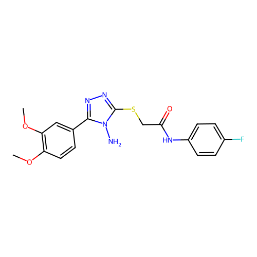 2-((4-amino-5-(3,4-dimethoxyphenyl)-4H-1,2,4-triazol-3-yl)thio)-N-(4-fluorophenyl)acetamide structure