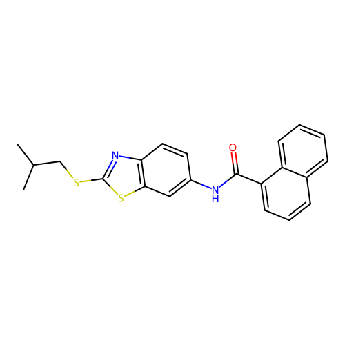 N-{2-[(2-methylpropyl)sulfanyl]-1,3-benzothiazol-6-yl}naphthalene-1-carboxamide structure