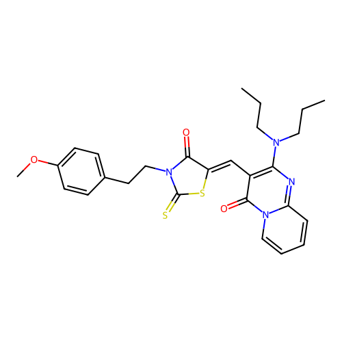 2-(dipropylamino)-3-[(Z)-{3-[2-(4-methoxyphenyl)ethyl]-4-oxo-2-thioxo-1,3-thiazolidin-5-ylidene}methyl]-4H-pyrido[1,2-a]pyrimidin-4-one structure