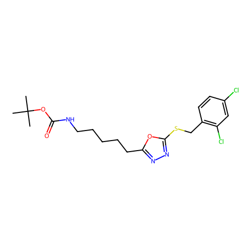 Tert-butyl N-[5-[5-[(2,4-dichlorophenyl)methylsulfanyl]-1,3,4-oxadiazol-2-yl]pentyl]carbamate structure