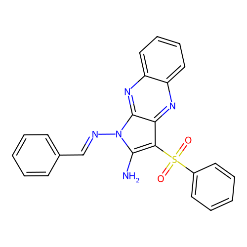 (E)-N1-benzylidene-3-(phenylsulfonyl)-1H-pyrrolo[2,3-b]quinoxaline-1,2-diamine structure