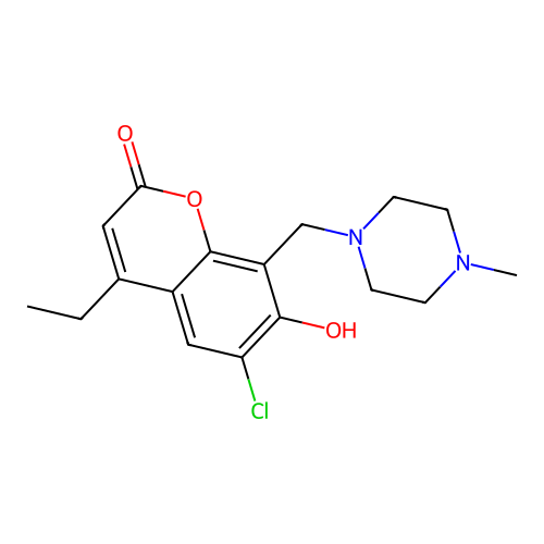 6-Chloro-4-ethyl-7-hydroxy-8-[(4-methylpiperazin-1-yl)methyl]chromen-2-one structure