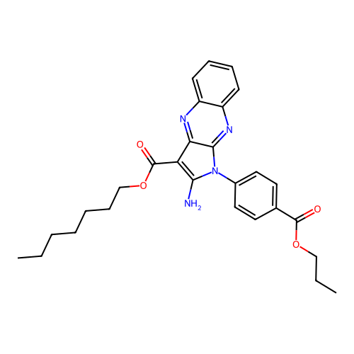 heptyl 2-amino-1-(4-(propoxycarbonyl)phenyl)-1H-pyrrolo[2,3-b]quinoxaline-3-carboxylate structure