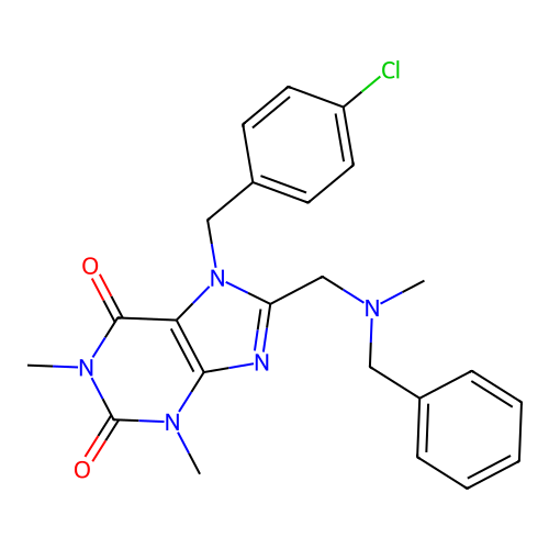 8-[[benzyl(methyl)amino]methyl]-7-[(4-chlorophenyl)methyl]-1,3-dimethylpurine-2,6-dione structure