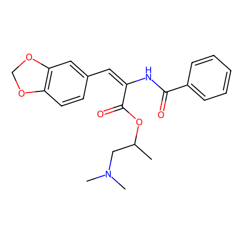(E)-1-(dimethylamino)propan-2-yl 2-benzamido-3-(benzo[d][1,3]dioxol-5-yl)acrylate structure