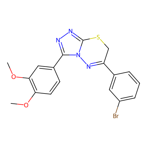 6-(3-bromophenyl)-3-(3,4-dimethoxyphenyl)-7H-[1,2,4]triazolo[3,4-b][1,3,4]thiadiazine structure
