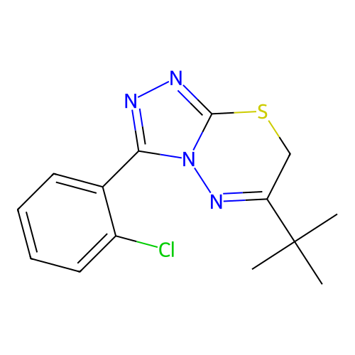 6-tert-butyl-3-(2-chlorophenyl)-7H-[1,2,4]triazolo[3,4-b][1,3,4]thiadiazine structure