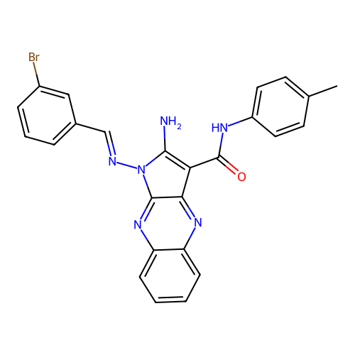 (E)-2-amino-1-((3-bromobenzylidene)amino)-N-(p-tolyl)-1H-pyrrolo[2,3-b]quinoxaline-3-carboxamide structure