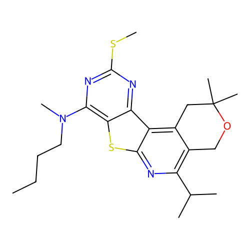 N-butyl-5-isopropyl-N,2,2-trimethyl-10-(methylthio)-2,4-dihydro-1H-pyrano[4'',3'':4',5']pyrido[3',2':4,5]thieno[3,2-d]pyrimidin-8-amine structure