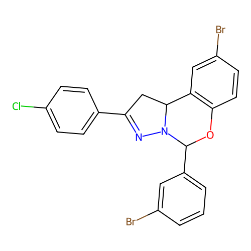 9-bromo-5-(3-bromophenyl)-2-(4-chlorophenyl)-1,10b-dihydropyrazolo[1,5-c][1,3]benzoxazine structure