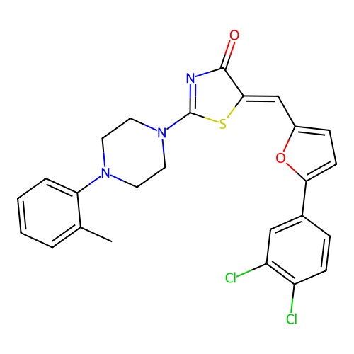 (5Z)-5-[[5-(3,4-dichlorophenyl)furan-2-yl]methylidene]-2-[4-(2-methylphenyl)piperazin-1-yl]-1,3-thiazol-4-one structure