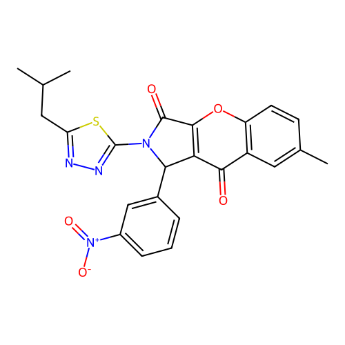 2-(5-isobutyl-1,3,4-thiadiazol-2-yl)-7-methyl-1-(3-nitrophenyl)-1,2-dihydrochromeno[2,3-c]pyrrole-3,9-dione structure