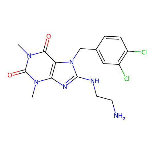 8-[(2-aminoethyl)amino]-7-(3,4-dichlorobenzyl)-1,3-dimethyl-3,7-dihydro-1H-purine-2,6-dione structure