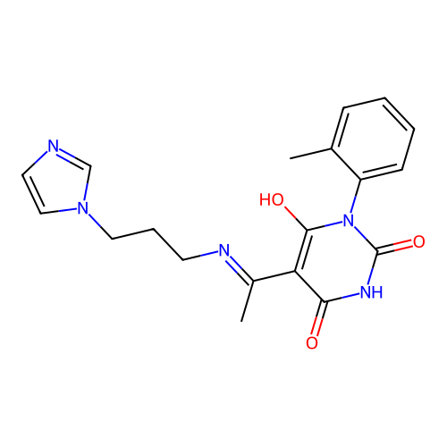 5-[1-(3-imidazol-1-ylpropylamino)ethylidene]-1-(2-methylphenyl)-1,3-diazinane-2,4,6-trione structure