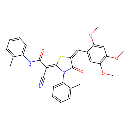 (2Z)-2-cyano-N-(2-methylphenyl)-2-[(5E)-3-(2-methylphenyl)-4-oxo-5-(2,4,5-trimethoxybenzylidene)-1,3-thiazolidin-2-ylidene]ethanamide structure