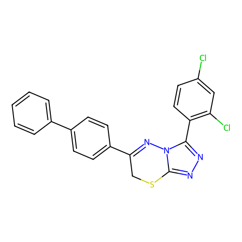 3-(2,4-dichlorophenyl)-6-(4-phenylphenyl)-7H-[1,2,4]triazolo[3,4-b][1,3,4]thiadiazine structure