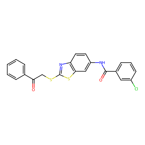 3-chloro-N-{2-[(2-oxo-2-phenylethyl)sulfanyl]-1,3-benzothiazol-6-yl}benzamide structure