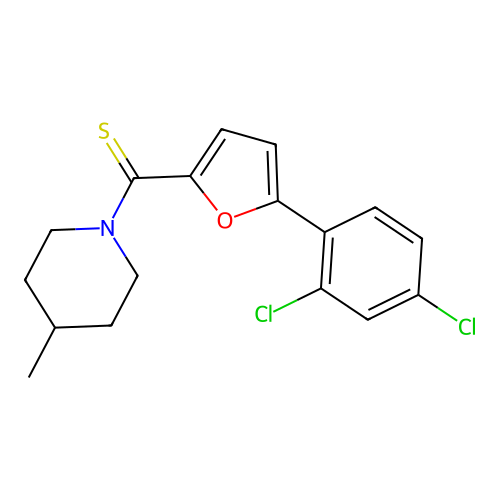 (5-(2,4-Dichlorophenyl)furan-2-yl)(4-methylpiperidin-1-yl)methanethione structure