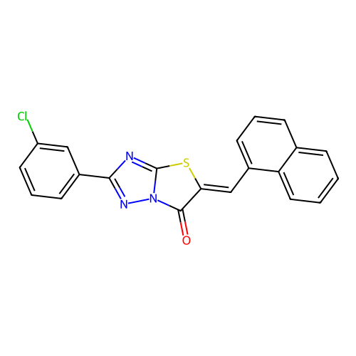 (5Z)-2-(3-chlorophenyl)-5-(naphthalen-1-ylmethylidene)[1,3]thiazolo[3,2-b][1,2,4]triazol-6(5H)-one structure