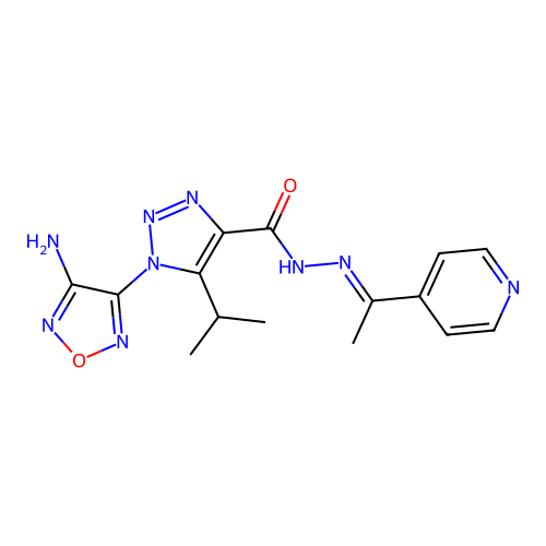 1-(4-aminofurazan-3-yl)-5-isopropyl-N-[1-(4-pyridyl)ethylideneamino]triazole-4-carboxamide structure