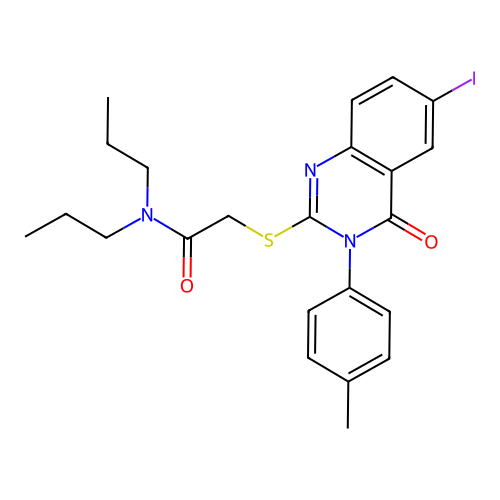 2-((6-iodo-4-oxo-3-(p-tolyl)-3,4-dihydroquinazolin-2-yl)thio)-N,N-dipropylacetamide structure