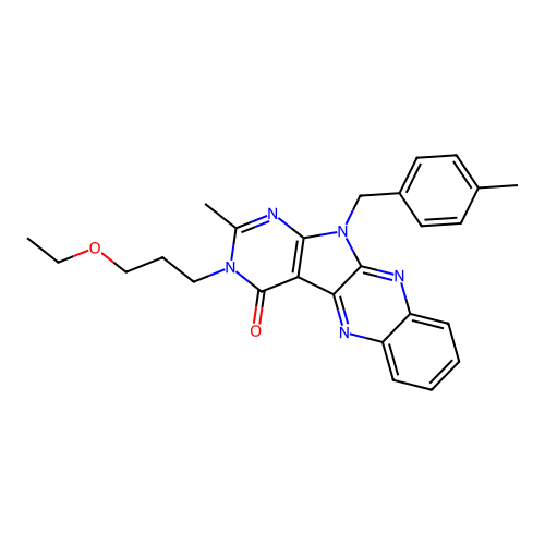 3-(3-ethoxypropyl)-2-methyl-11-(4-methylbenzyl)-3,11-dihydro-4H-pyrimido[5',4':4,5]pyrrolo[2,3-b]quinoxalin-4-one structure