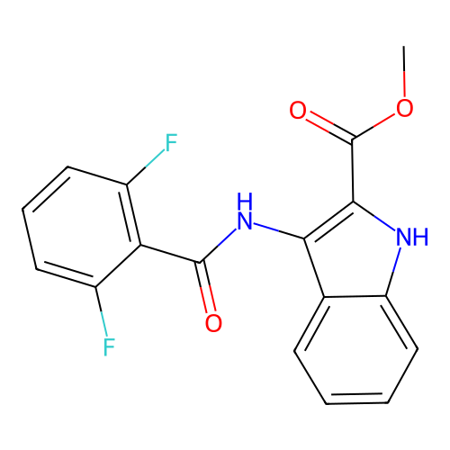 methyl 3-[(2,6-difluorobenzoyl)amino]-1H-indole-2-carboxylate structure