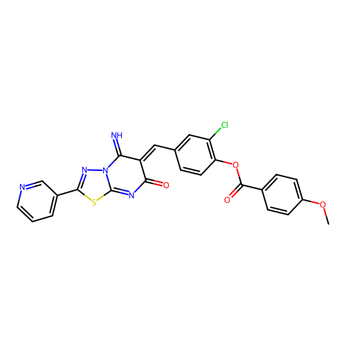 (Z)-2-chloro-4-((5-imino-7-oxo-2-(pyridin-3-yl)-5H-[1,3,4]thiadiazolo[3,2-a]pyrimidin-6(7H)-ylidene)methyl)phenyl 4-methoxybenzoate structure