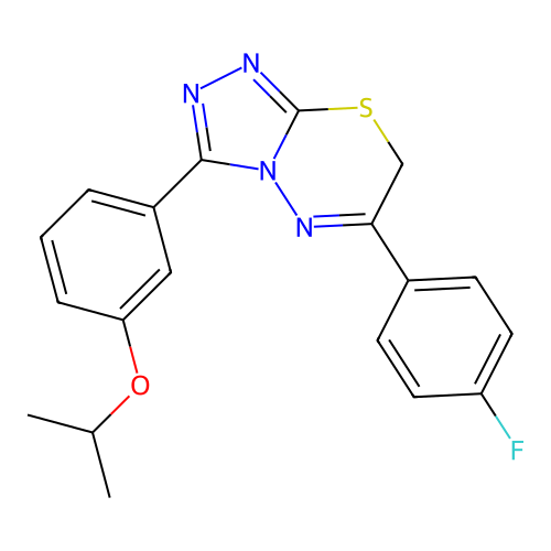 6-(4-fluorophenyl)-3-[3-(propan-2-yloxy)phenyl]-7H-[1,2,4]triazolo[3,4-b][1,3,4]thiadiazine structure