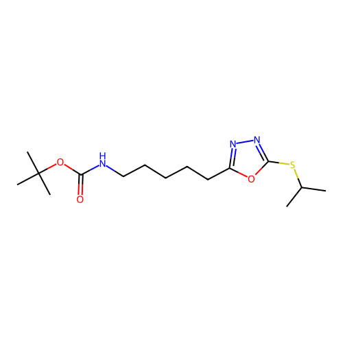 Tert-butyl (5-(5-(isopropylthio)-1,3,4-oxadiazol-2-yl)pentyl)carbamate structure