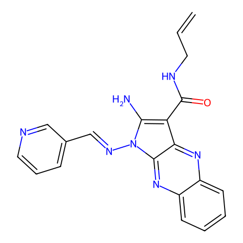 (E)-N-allyl-2-amino-1-((pyridin-3-ylmethylene)amino)-1H-pyrrolo[2,3-b]quinoxaline-3-carboxamide structure