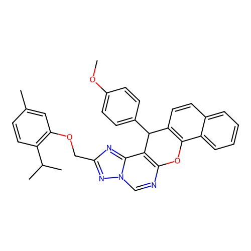 14-(4-methoxyphenyl)-2-{[5-methyl-2-(propan-2-yl)phenoxy]methyl}-14H-benzo[7,8]chromeno[3,2-e][1,2,4]triazolo[1,5-c]pyrimidine structure