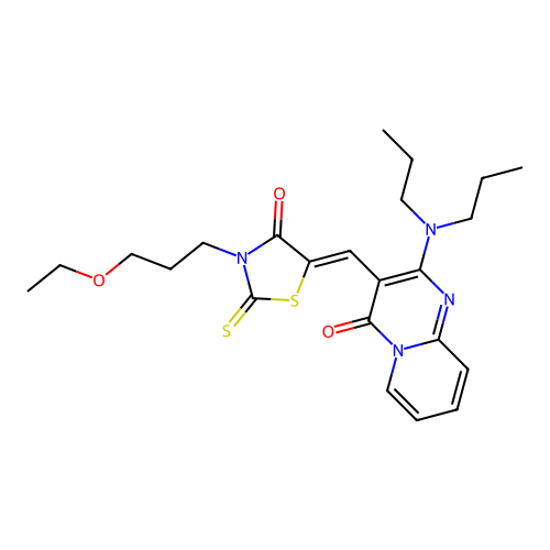 2-(dipropylamino)-3-{(Z)-[3-(3-ethoxypropyl)-4-oxo-2-thioxo-1,3-thiazolidin-5-ylidene]methyl}-4H-pyrido[1,2-a]pyrimidin-4-one structure