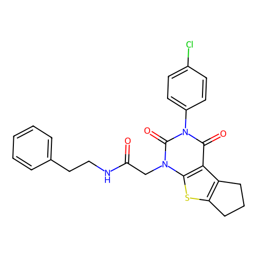 2-(3-(4-chlorophenyl)-2,4-dioxo-2,3,4,5,6,7-hexahydro-1H-cyclopenta[4,5]thieno[2,3-d]pyrimidin-1-yl)-N-phenethylacetamide structure