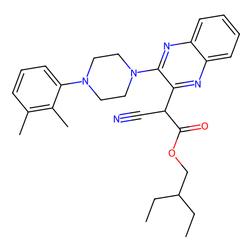 2-ethylbutyl 2-cyano-2-[3-[4-(2,3-dimethylphenyl)piperazin-1-yl]quinoxalin-2-yl]acetate structure