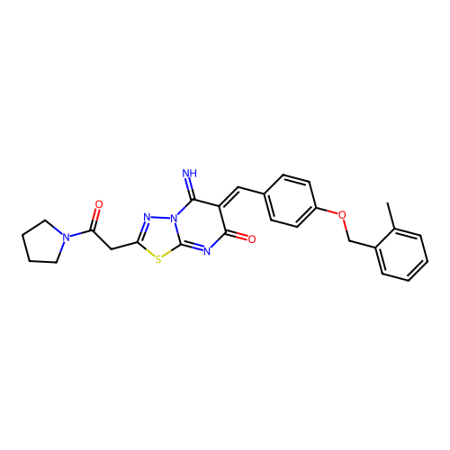 (6Z)-5-imino-6-[[4-[(2-methylphenyl)methoxy]phenyl]methylidene]-2-(2-oxo-2-pyrrolidin-1-ylethyl)-[1,3,4]thiadiazolo[3,2-a]pyrimidin-7-one structure