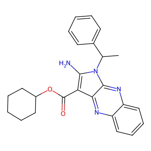 cyclohexyl 2-amino-1-(1-phenylethyl)-1H-pyrrolo[2,3-b]quinoxaline-3-carboxylate structure