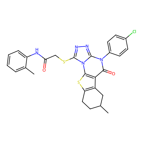 2-((4-(4-chlorophenyl)-7-methyl-5-oxo-4,5,6,7,8,9-hexahydrobenzo[4,5]thieno[3,2-e][1,2,4]triazolo[4,3-a]pyrimidin-1-yl)thio)-N-(o-tolyl)acetamide structure