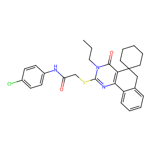 N-(4-chlorophenyl)-2-((4-oxo-3-propyl-4,6-dihydro-3H-spiro[benzo[h]quinazoline-5,1'-cyclohexan]-2-yl)thio)acetamide structure