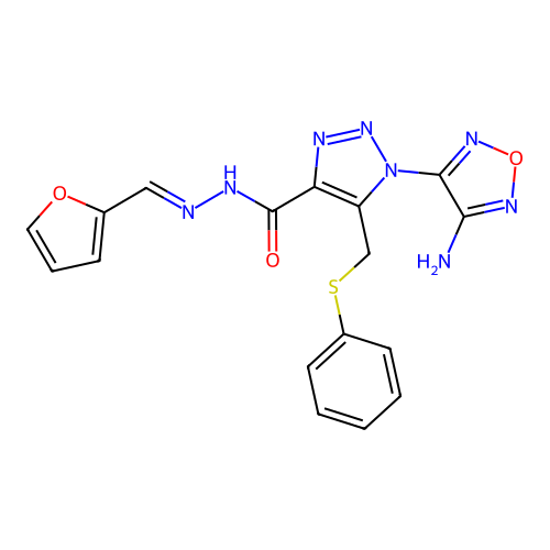 (E)-1-(4-amino-1,2,5-oxadiazol-3-yl)-N'-(furan-2-ylmethylene)-5-((phenylthio)methyl)-1H-1,2,3-triazole-4-carbohydrazide structure