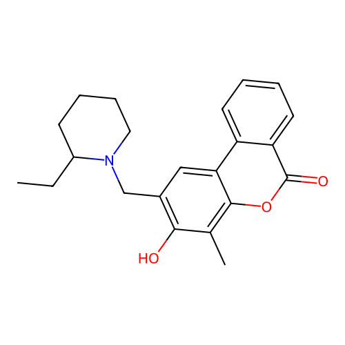 2-[(2-ethylpiperidino)methyl]-3-hydroxy-4-methyl-6H-benzo[c]chromen-6-one structure