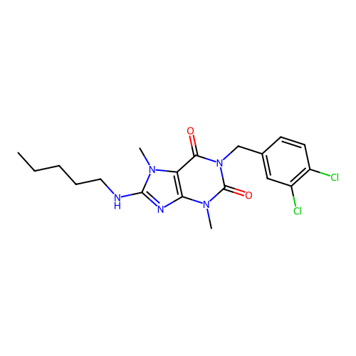 1-[(3,4-dichlorophenyl)methyl]-3,7-dimethyl-8-(pentylamino)purine-2,6-dione structure