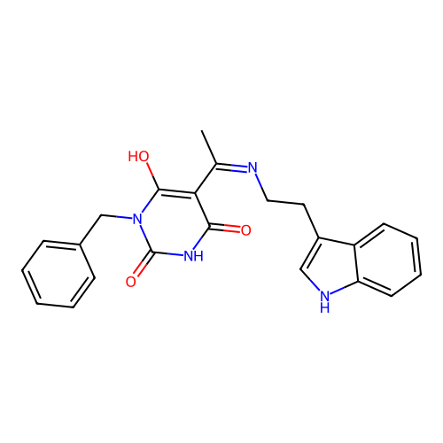 1-benzyl-5-[1-[2-(1H-indol-3-yl)ethylamino]ethylidene]-1,3-diazinane-2,4,6-trione structure